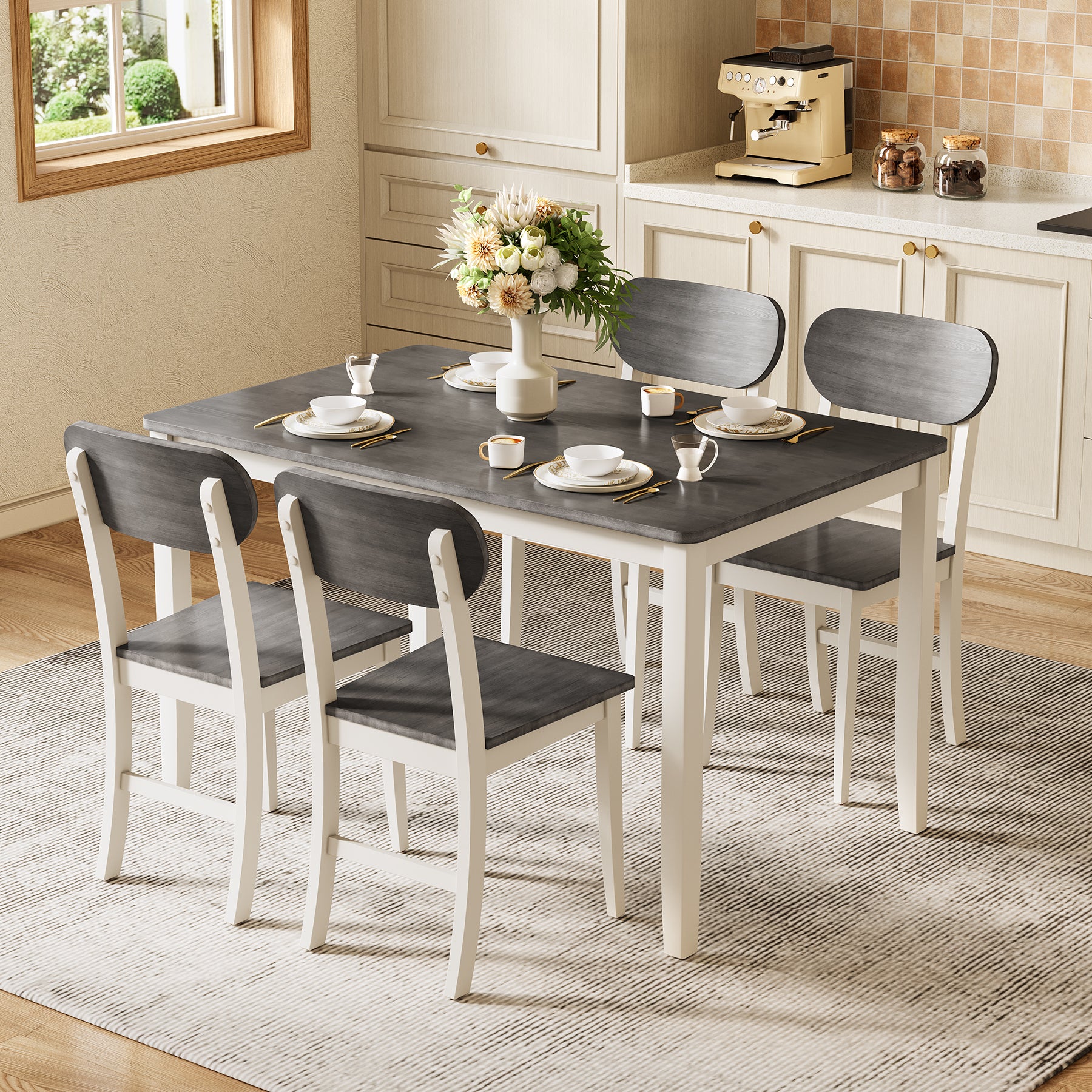 5-Piece Dining Table with Chairs Set for 4